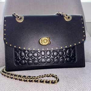 Coach Black Leather Signature Print and Snakeskin HandBag